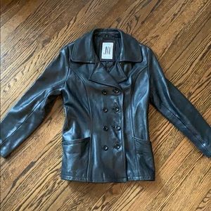 Double breasted leather coat